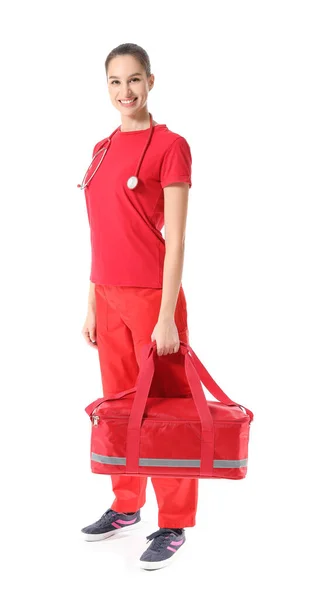 Female Paramedic Bag White Background — Stock Photo, Image