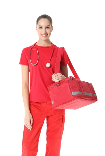 Female Paramedic Bag White Background — Stock Photo, Image