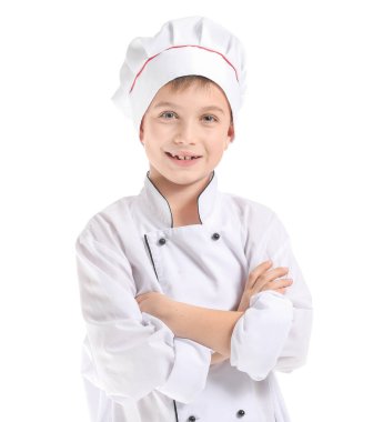 Beyaz arka plan üzerinde şirin küçük şef