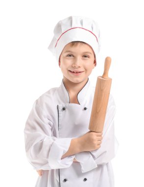 Beyaz arka plan üzerinde şirin küçük şef