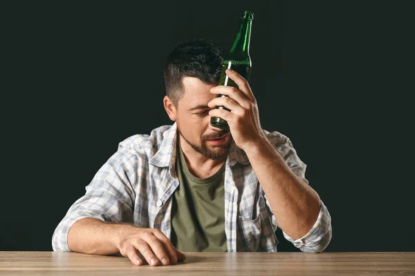 Mature Man Drinking Beer Table — Stock Photo, Image