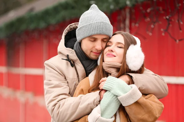 Portrait Happy Young Couple Romantic Date Outdoors — Stock Photo, Image