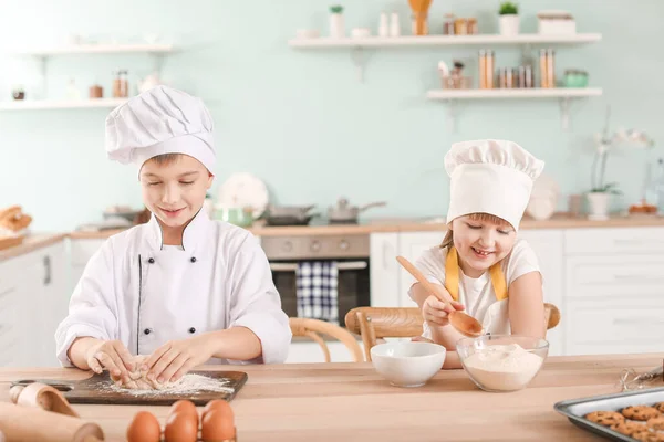 Cute Little Chefs Cooking Kitchen — Stock Photo, Image