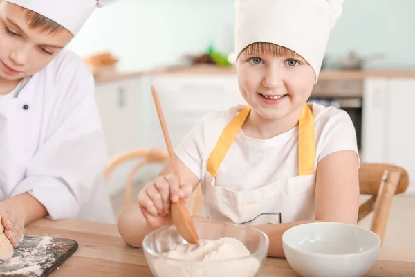 Cute Little Chefs Cooking Kitchen — Stock Photo, Image