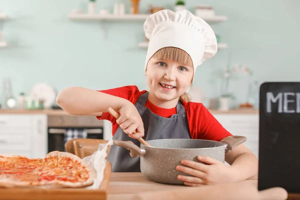 Cute Little Chef Cooking Kitchen — Stock Photo, Image
