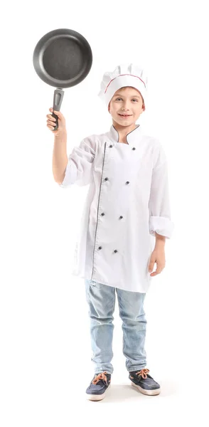 Schattige Kleine Chef Witte Achtergrond — Stockfoto