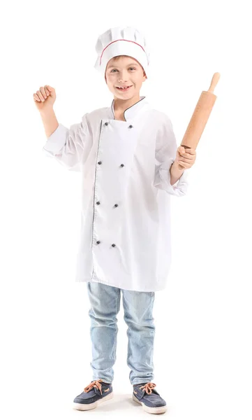 Schattige Kleine Chef Witte Achtergrond — Stockfoto