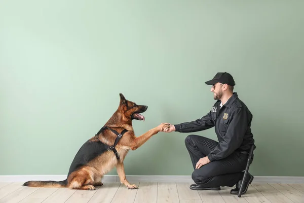 Male Police Officer Dog Color Wall — Stock Photo, Image