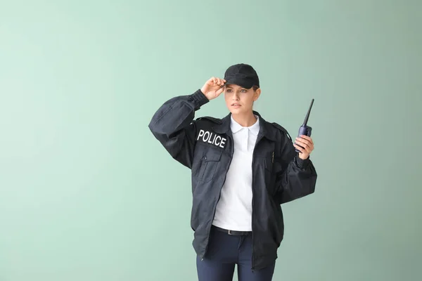 Γυναίκα Αστυνομικός Έγχρωμο Φόντο — Φωτογραφία Αρχείου