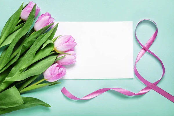 Открытка Международному Женскому Дню Цветы Цветном Фоне — стоковое фото