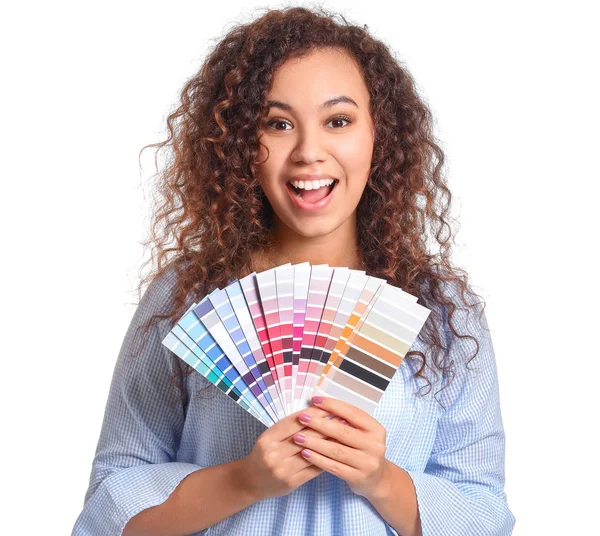 African American Woman Color Palettes White Background — Stock Photo, Image