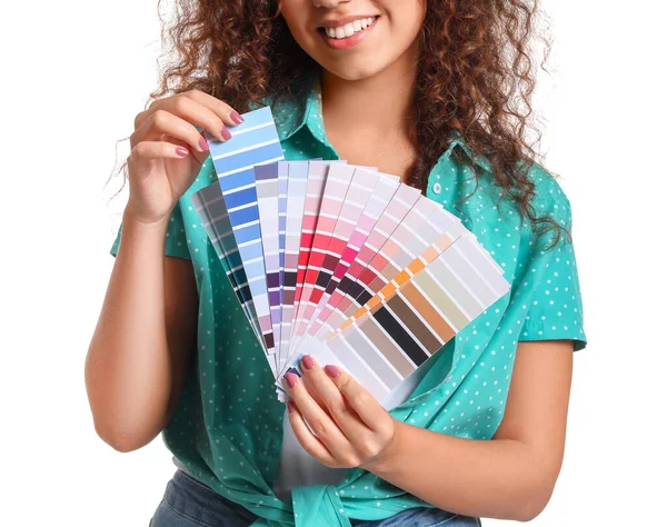 African American Woman Color Palettes White Background — Stock Photo, Image