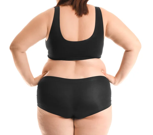 Übergewichtige Frau Mit Cellulite Problem Auf Weißem Hintergrund — Stockfoto
