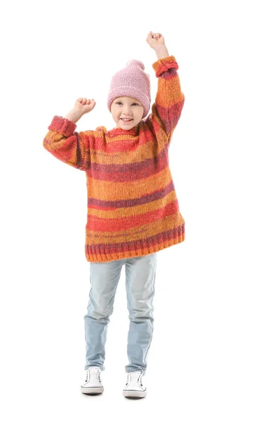 Happy Little Girl White Background — Stock Photo, Image