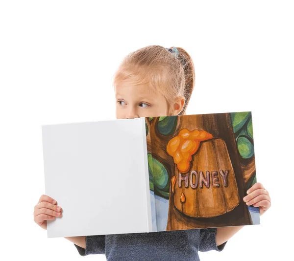 Cute Little Girl Reading Book White Background — Stock Photo, Image