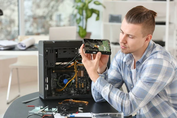 Electronic technician working in service center