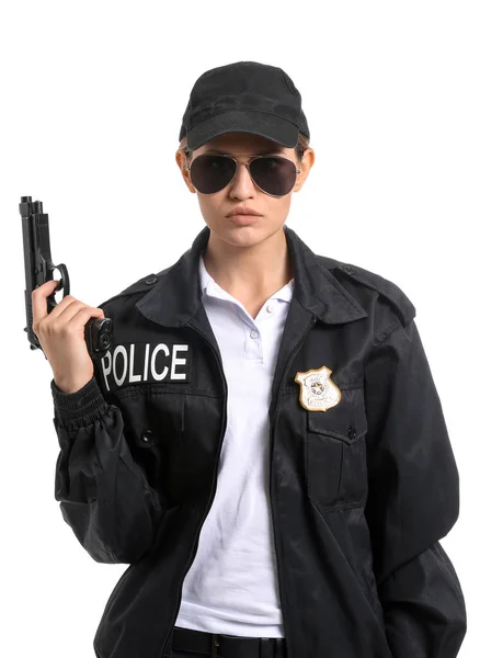 Жінка Поліцейський Білому Тлі — стокове фото