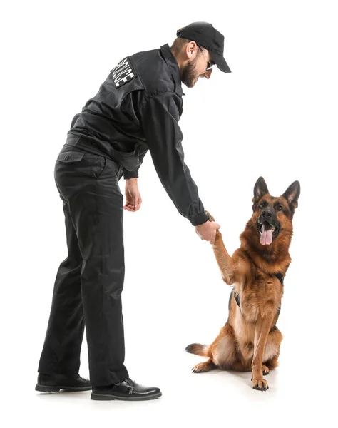 Male Police Officer Dog White Background — Stock Photo, Image