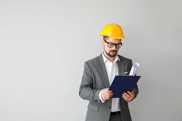 Male Engineer Drawing Light Background — Stock Photo, Image