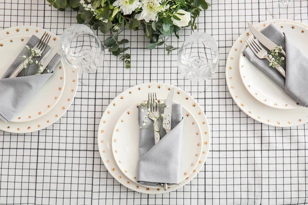Schöne Tischdekoration Für Hochzeitsfeier Restaurant — Stockfoto