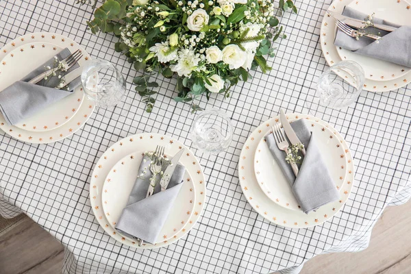 Schöne Tischdekoration Für Hochzeitsfeier Restaurant — Stockfoto