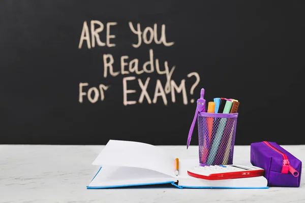 Stationery Table Classroom Concept Preparation Exam — Stock Photo, Image