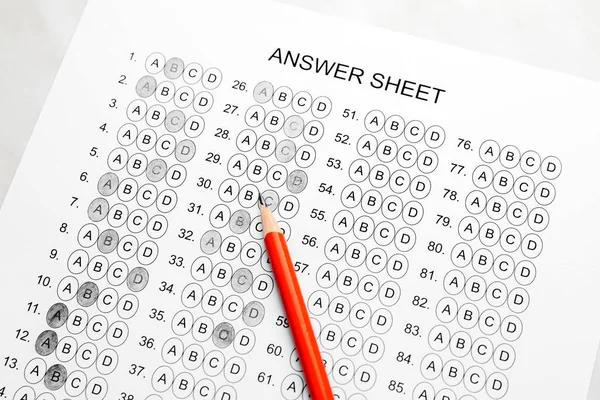 Answer Sheet Form Pencil Table Closeup Concept Passing Exam — Stock Photo, Image