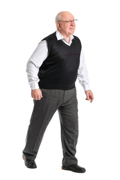 Walking Elderly Man White Background — Stock Photo, Image