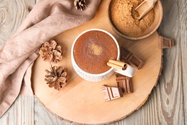 Cup Hot Chocolate Wooden Table — Stock Photo, Image