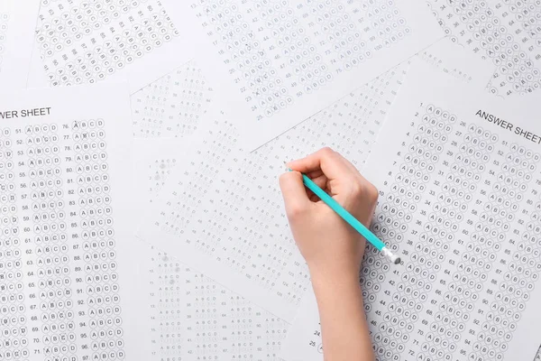 Girl Passing School Test Top View — Stock Photo, Image