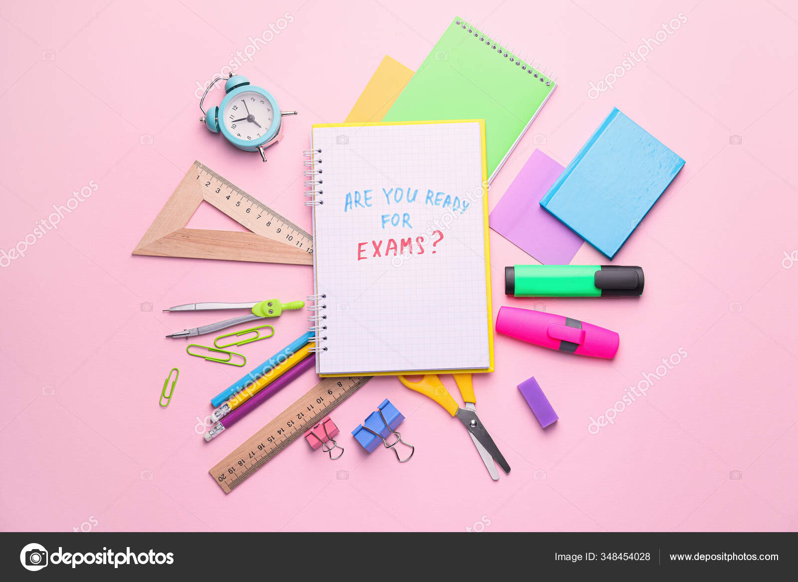 Stationery Notebook Text You Ready Exams Color Background Stock Photo by ©serezniy 348454028