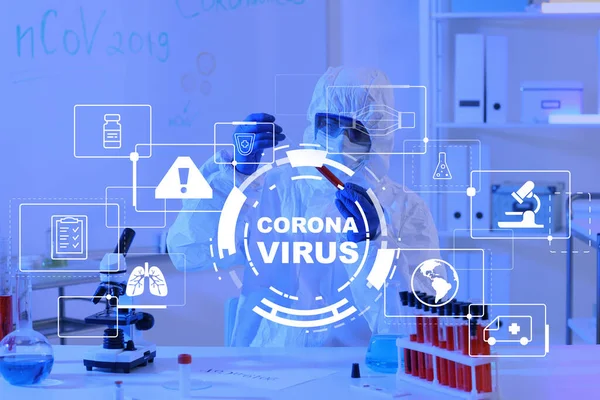 Científico Trabajando Laboratorio Concepto Epidemia Coronavirus — Foto de Stock