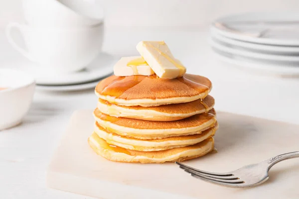 Tasty Pancakes Honey Butter Table — Stock Photo, Image