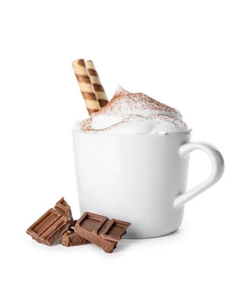 Copo Chocolate Quente Fundo Branco — Fotografia de Stock
