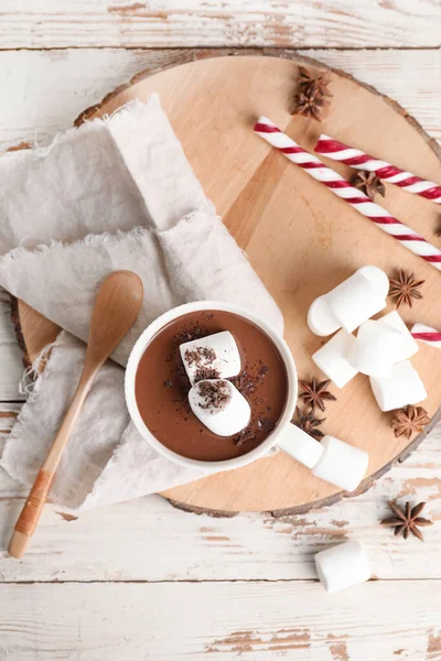 Cup Hot Chocolate White Wooden Table — Stock Photo, Image