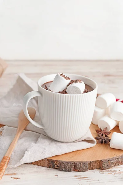 Cup Hot Chocolate White Wooden Table — Stock Photo, Image