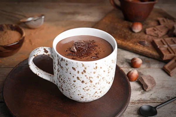 Tasse Heiße Schokolade Auf Holztisch — Stockfoto