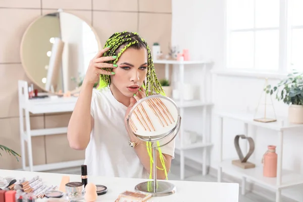 Transgender Woman Applying Makeup Home — Stock Photo, Image