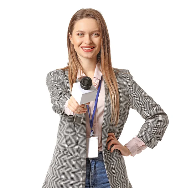 Female Journalist White Background — Stock Photo, Image