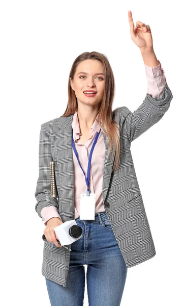 Female Journalist White Background — Stock Photo, Image