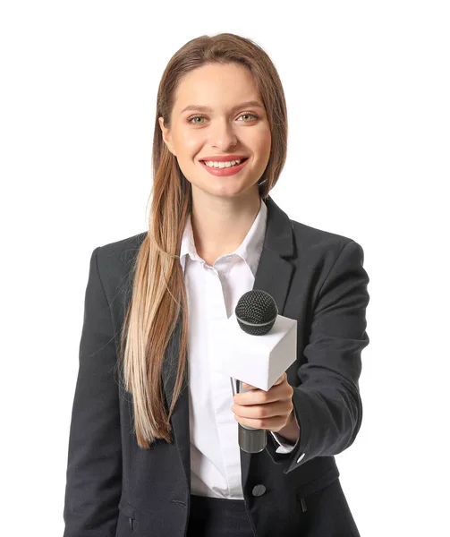 Female Journalist White Background — Stock Photo, Image