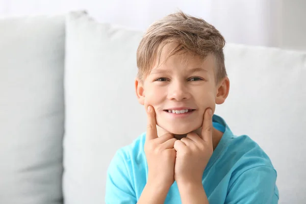 Portrait Happy Little Boy Home — Stock Photo, Image