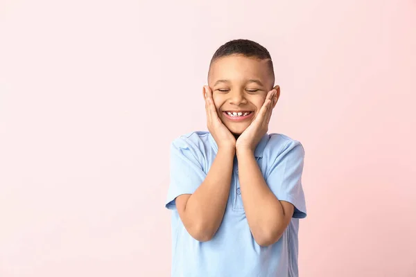 Happy Smiling African American Boy Color Background — Stock Photo, Image