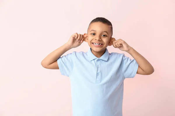 Grimacing African American Boy Color Background — Stock Photo, Image