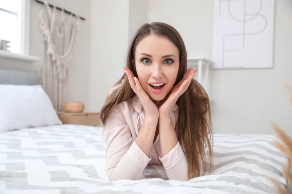 Young Woman Video Chatting Home — Stock Photo, Image