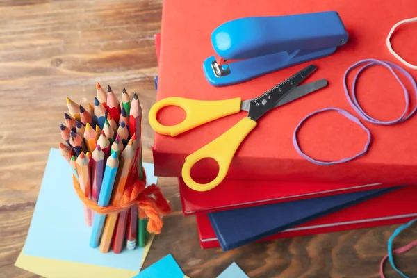 Set School Stationery Wooden Table — Stock Photo, Image
