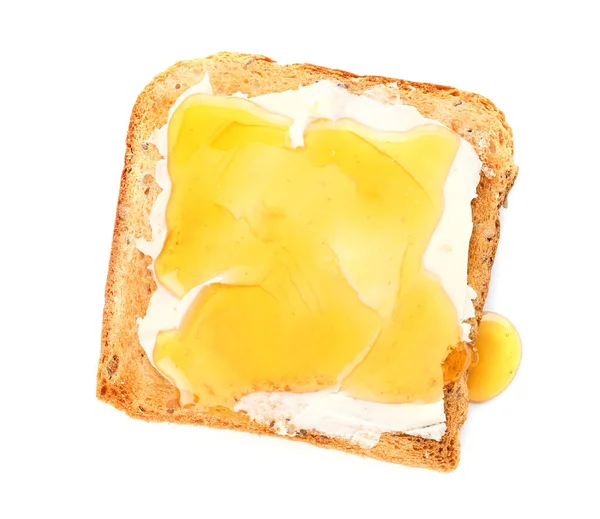 Smakfullt Rostat Bröd Med Honung Och Smör Vit Bakgrund — Stockfoto