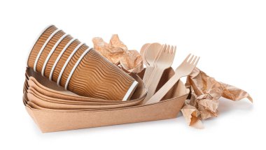 Different garbage on white background. Recycling concept