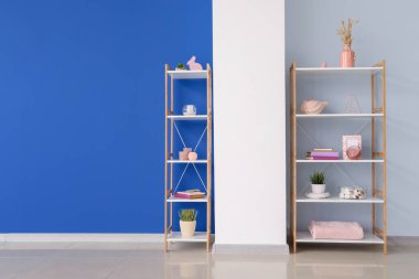 Renk duvarına yakın modern raf birimleri