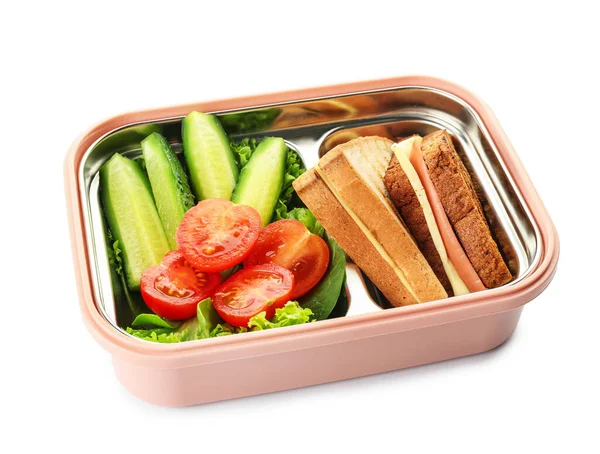 Schulessenbox Mit Leckerem Essen Auf Weißem Hintergrund — Stockfoto